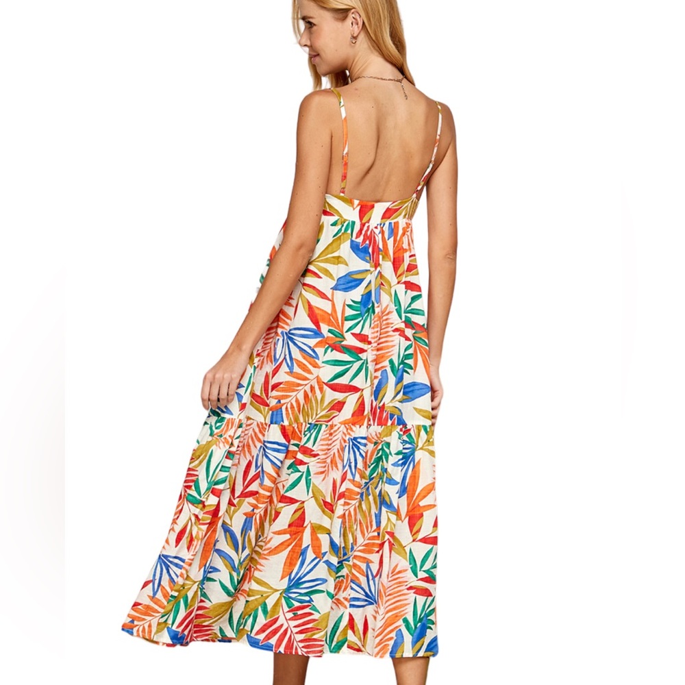 NWT Women’s Multi Tropical Print Tiered Midi/Maxi Dress - Picture 2 of 2